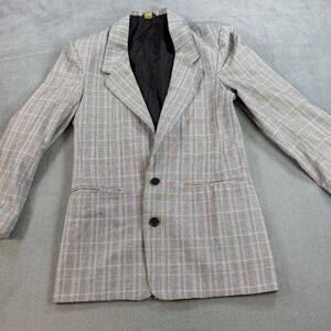 Public Notice Vintage Grey Glen Plaid Blazer Made in USA Two Button Jacket Lined